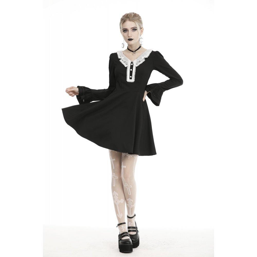 Womeb's Lace Collar Flare Sleeve Dresses