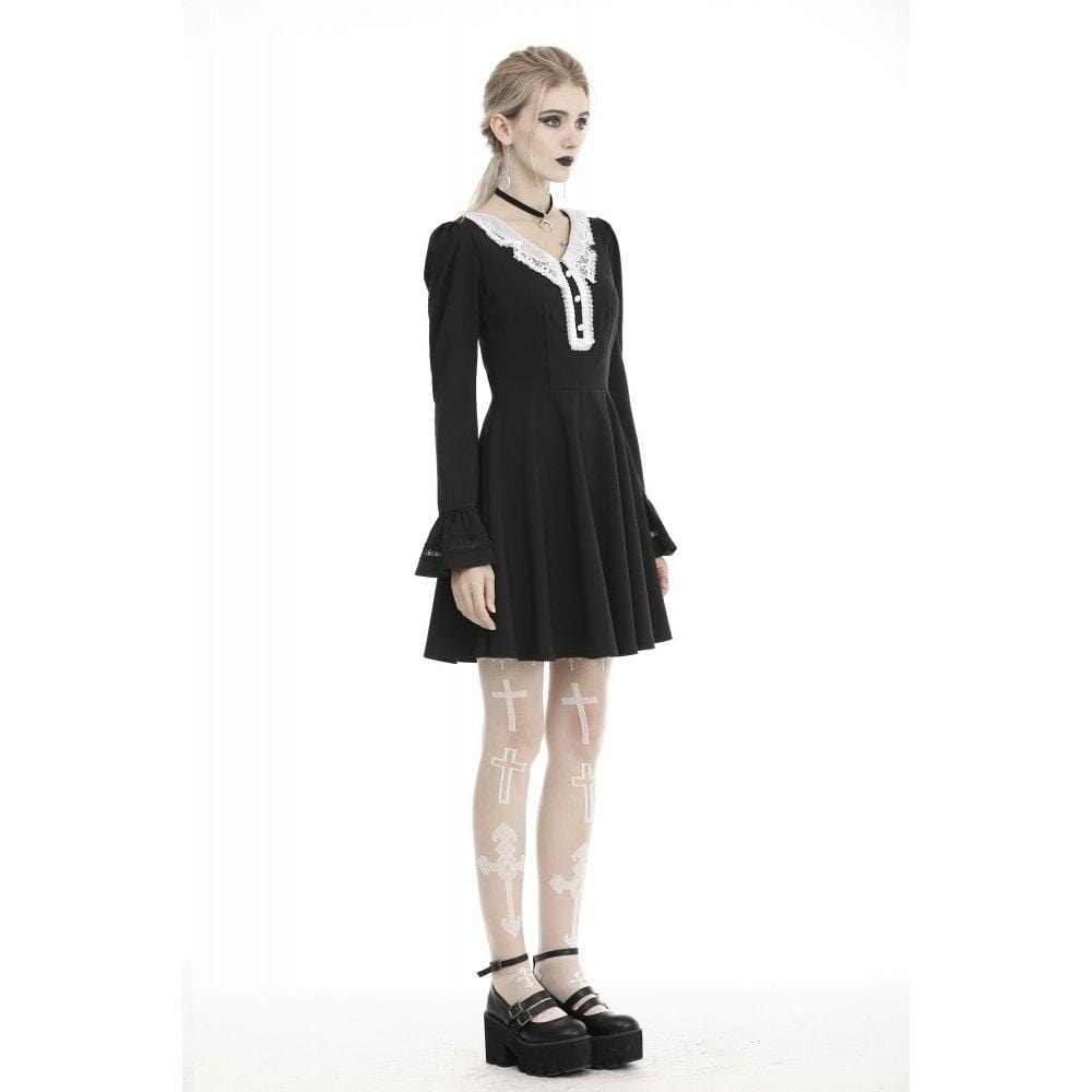 Womeb's Lace Collar Flare Sleeve Dresses