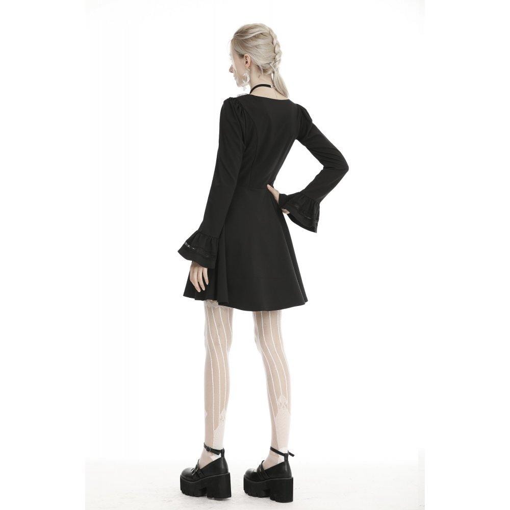 Womeb's Lace Collar Flare Sleeve Dresses