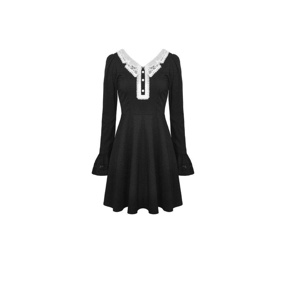 Womeb's Lace Collar Flare Sleeve Dresses