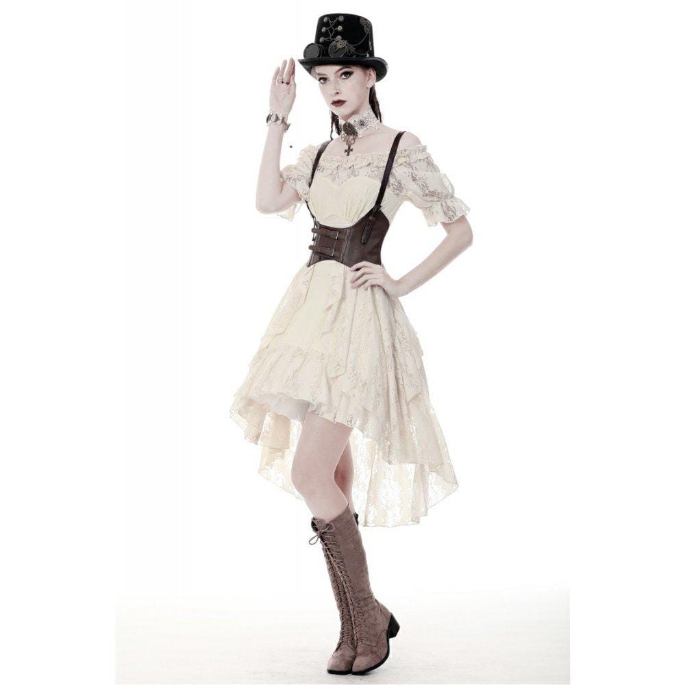 Women's Gorgeous Vintage Ruched Ruffled Beige Dresses