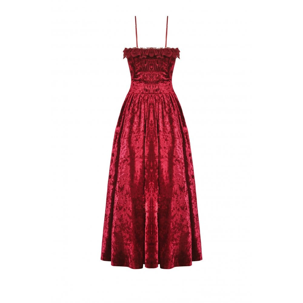 Women's Gothic Lace Splice Velvet Slip Dress