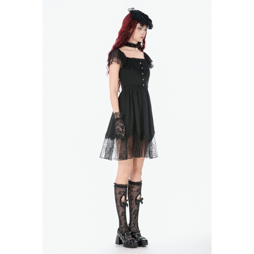 Women's Gothic Lace Square-cut Collar Dress