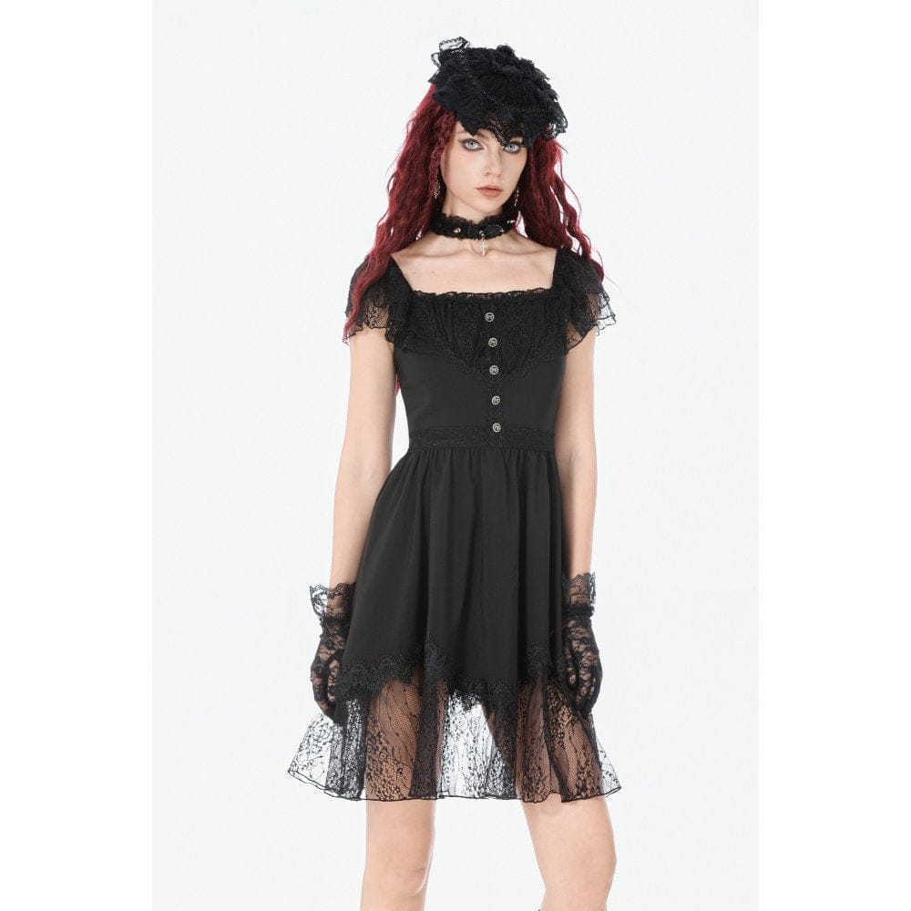 Women's Gothic Lace Square-cut Collar Dress