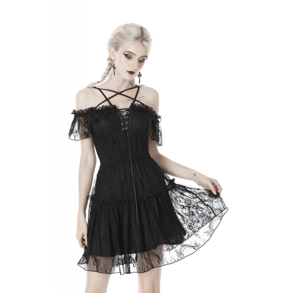 Women's Gothic Lace Star-line Chest Short Sleeved Lace Dresses
