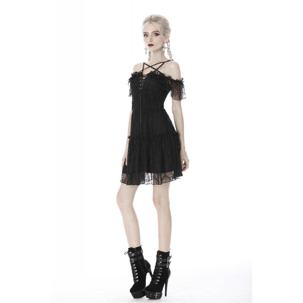 Women's Gothic Lace Star-line Chest Short Sleeved Lace Dresses