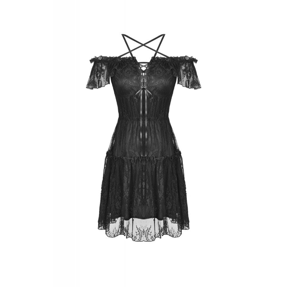 Women's Gothic Lace Star-line Chest Short Sleeved Lace Dresses