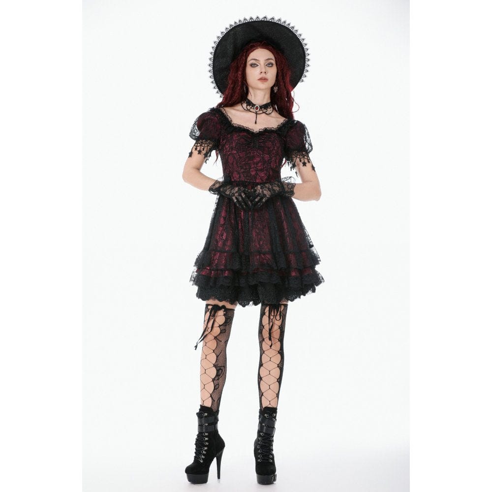 Women's Gothic Lace Star Square-cut Collar Short Sleeved Dress