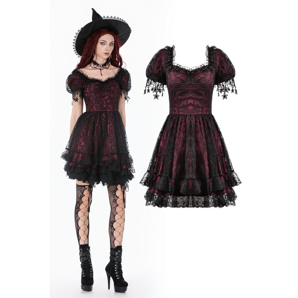 Women's Gothic Lace Star Square-cut Collar Short Sleeved Dress