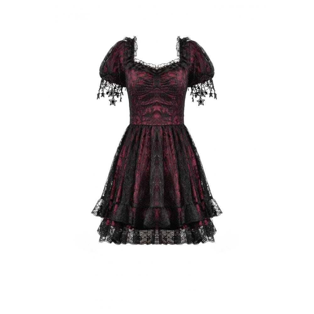 Women's Gothic Lace Star Square-cut Collar Short Sleeved Dress