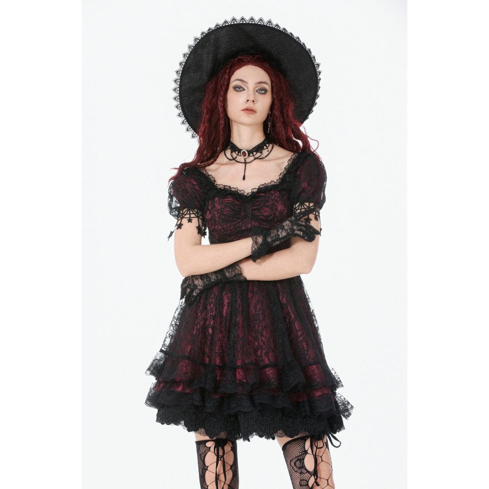 Women's Gothic Lace Star Square-cut Collar Short Sleeved Dress