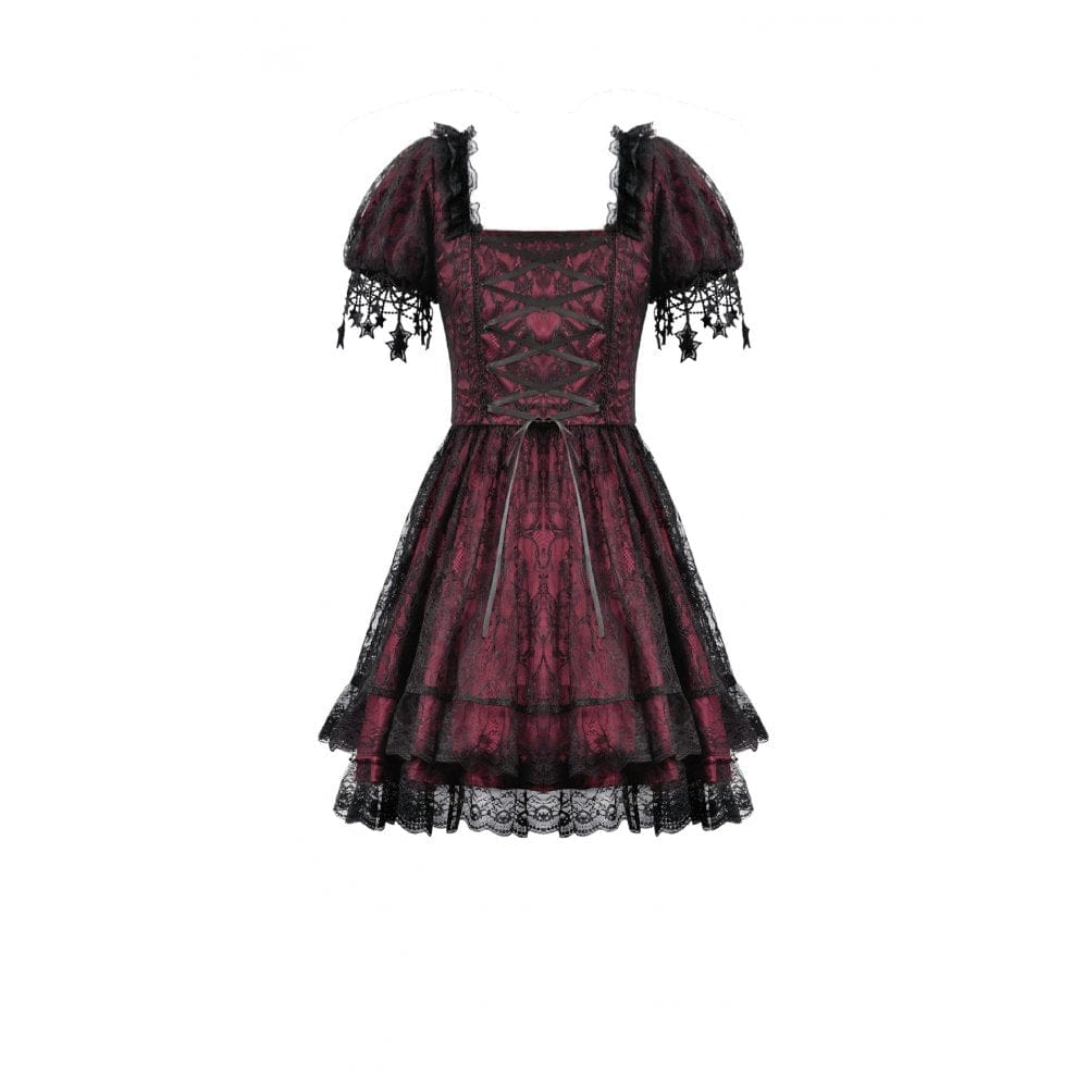 Women's Gothic Lace Star Square-cut Collar Short Sleeved Dress