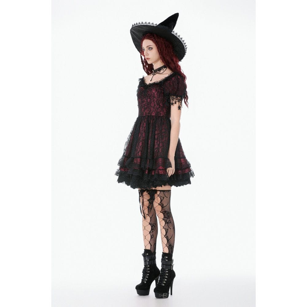 Women's Gothic Lace Star Square-cut Collar Short Sleeved Dress