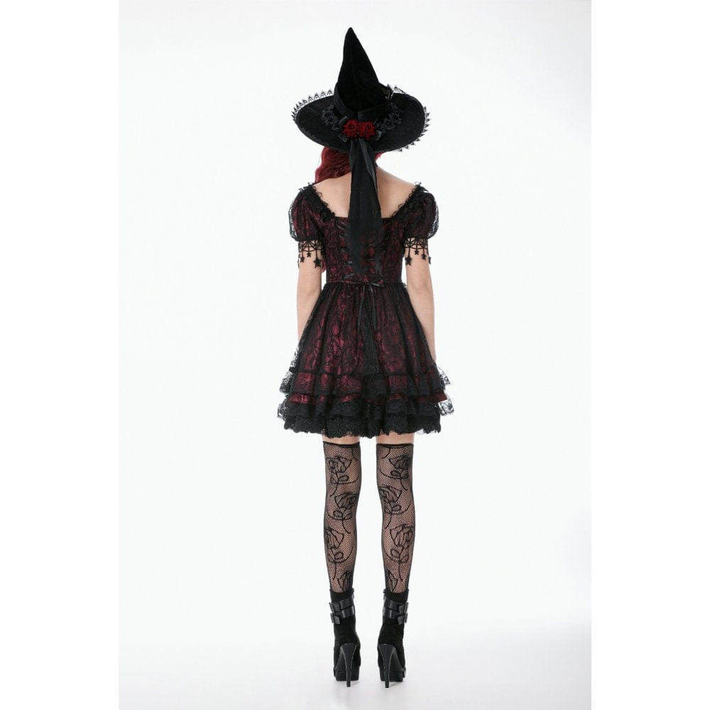 Women's Gothic Lace Star Square-cut Collar Short Sleeved Dress