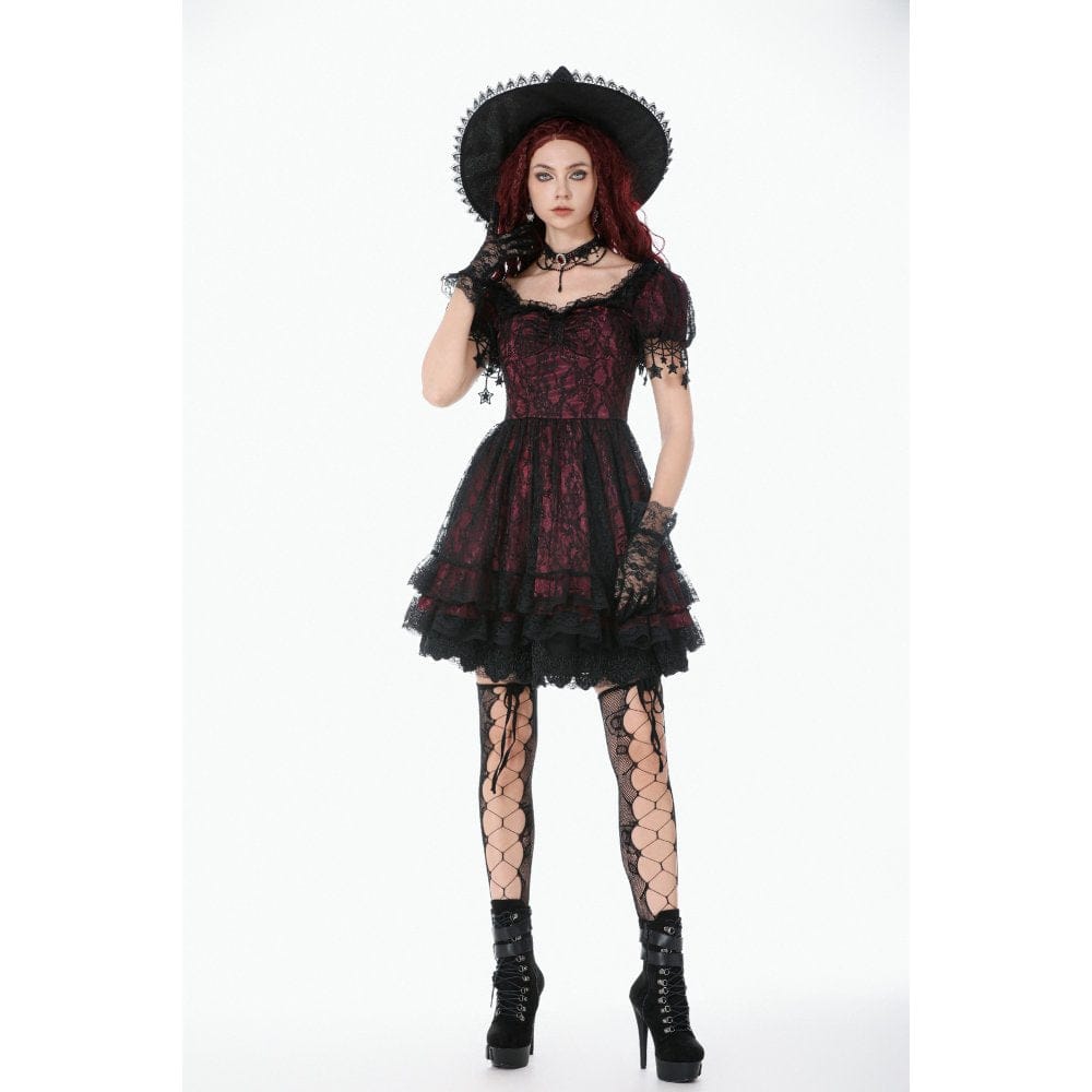 Women's Gothic Lace Star Square-cut Collar Short Sleeved Dress