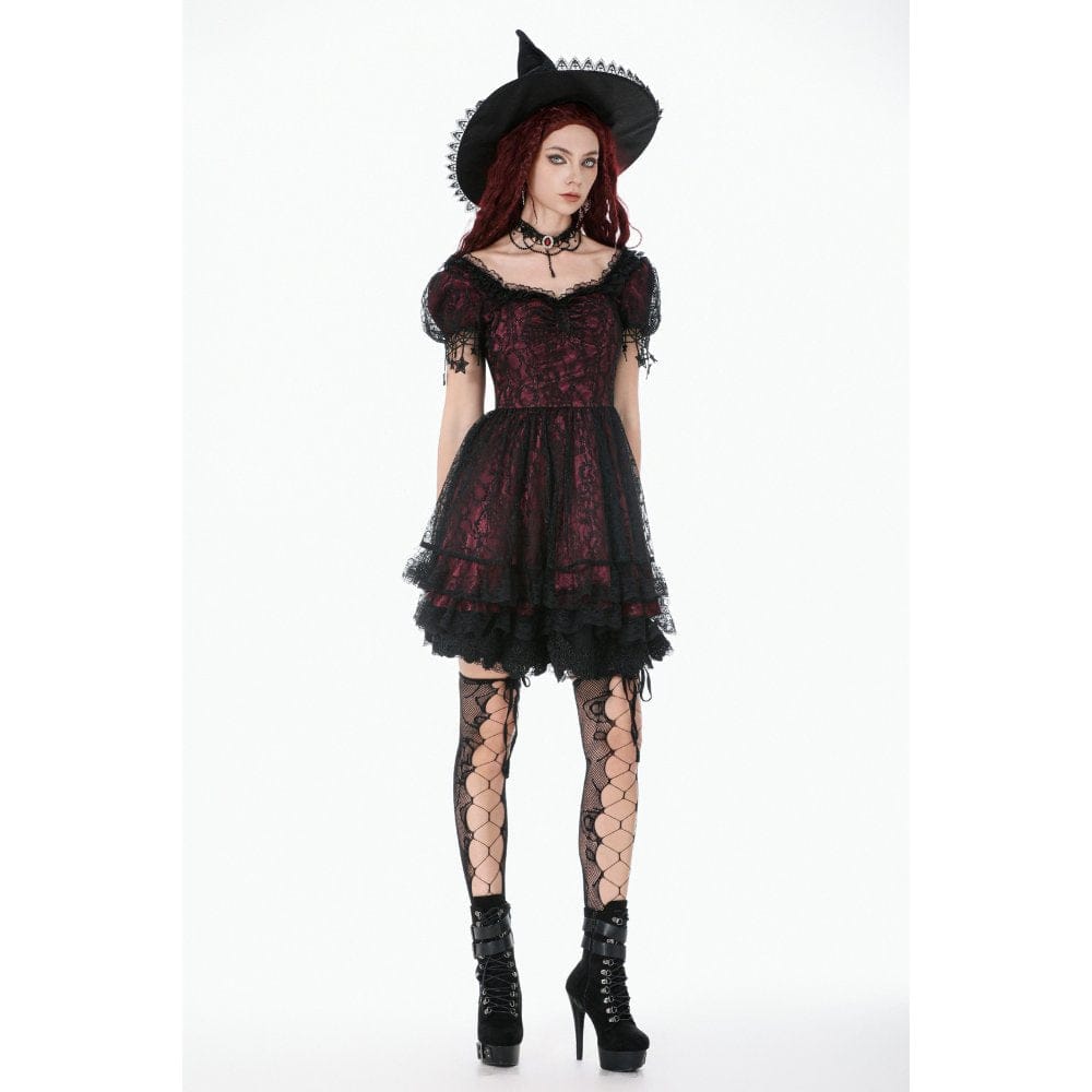 Women's Gothic Lace Star Square-cut Collar Short Sleeved Dress