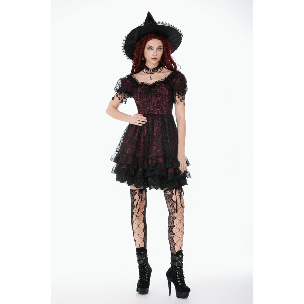 Women's Gothic Lace Star Square-cut Collar Short Sleeved Dress