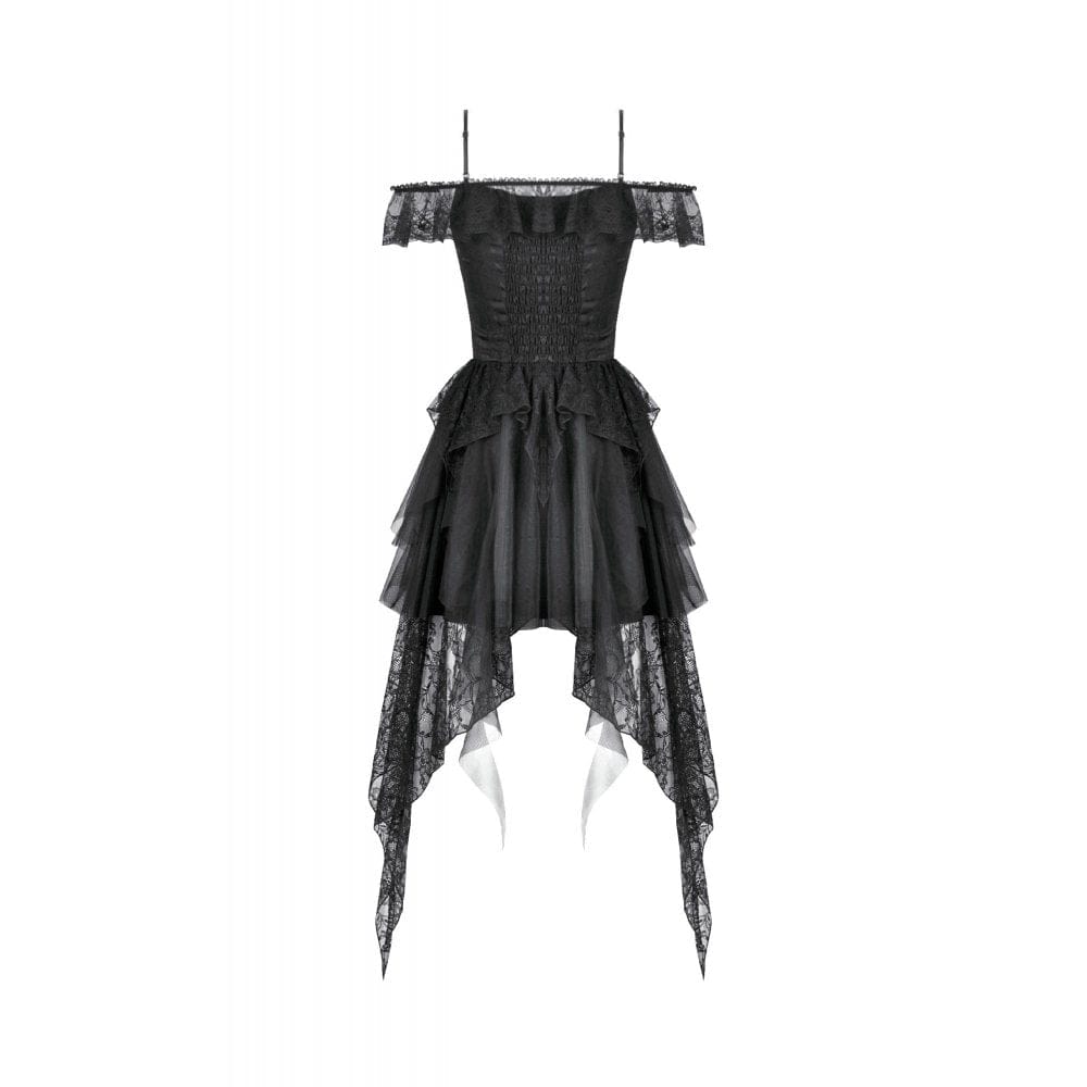 Women's Gothic Lace-tiered Off-Shoulder Slip Dress