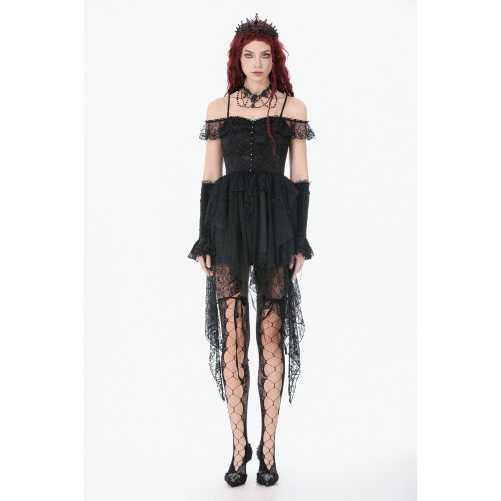 Women's Gothic Lace-tiered Off-Shoulder Slip Dress
