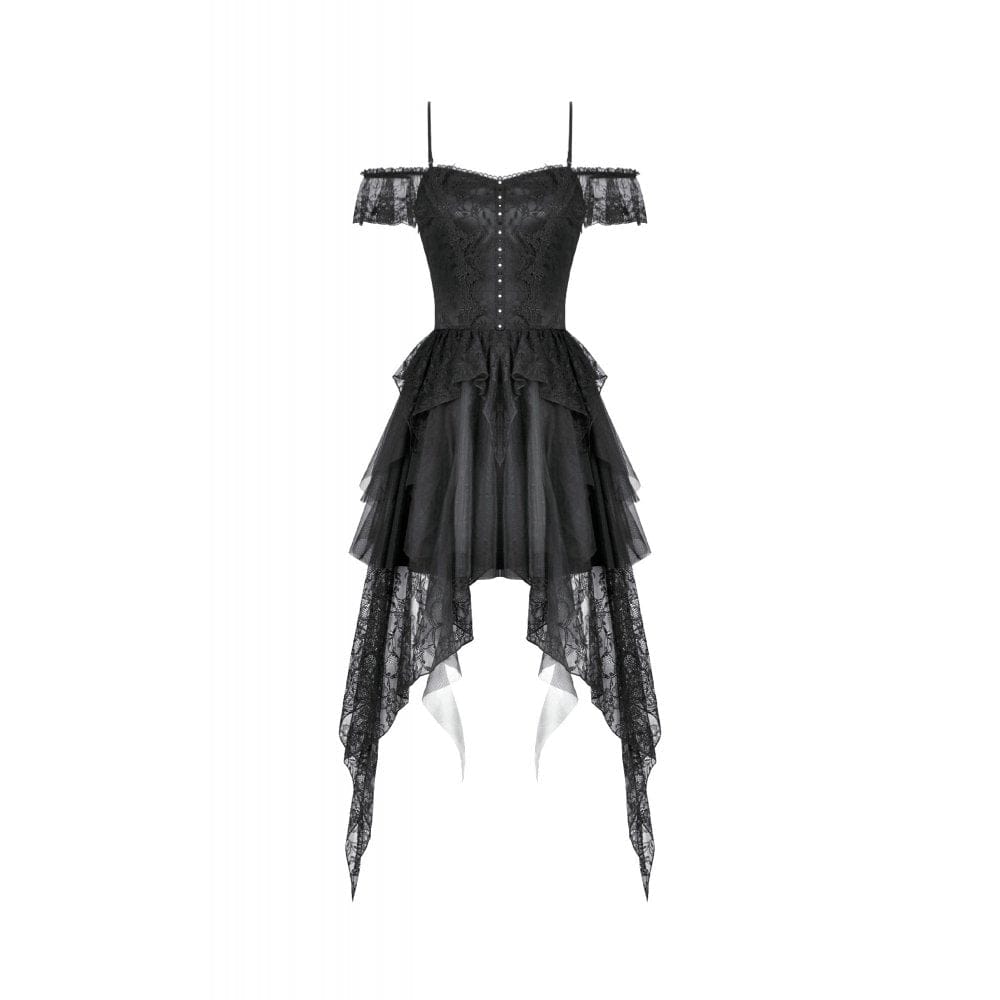 Women's Gothic Lace-tiered Off-Shoulder Slip Dress