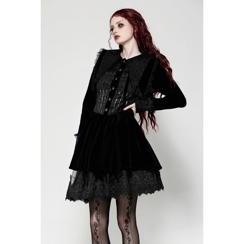 Women's Gothic Lace Velvet Short Dress