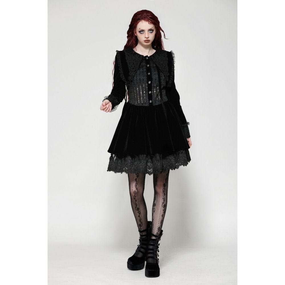 Women's Gothic Lace Velvet Short Dress