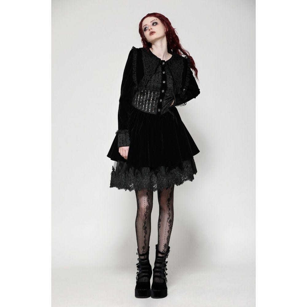 Women's Gothic Lace Velvet Short Dress