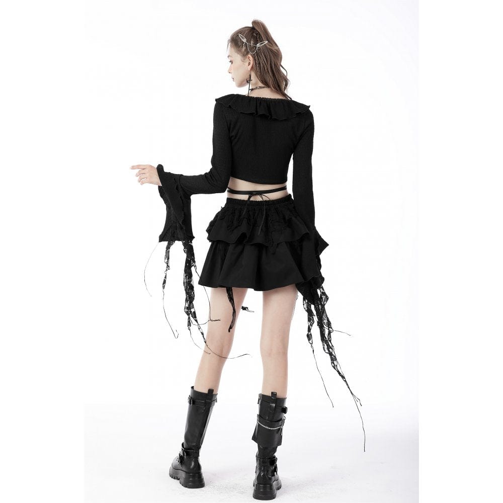 Women's Gothic Lacing-up Puff Sleeved Crop Top