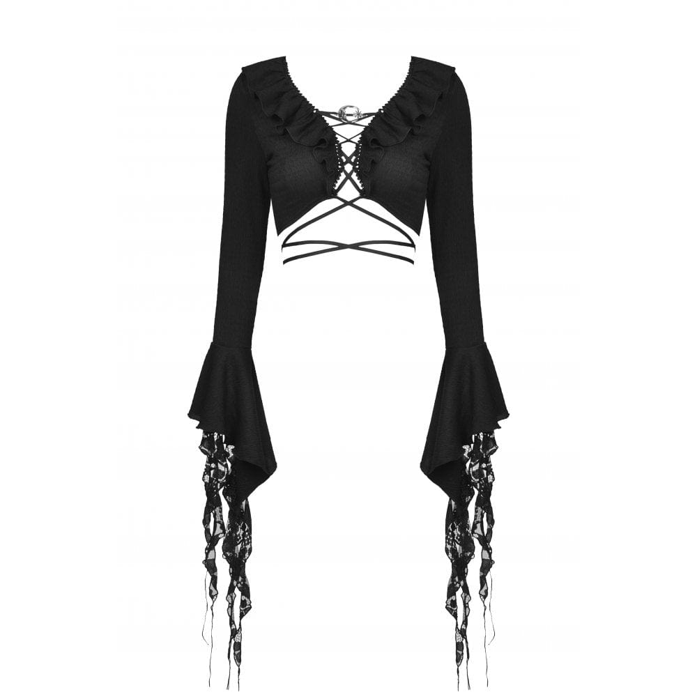 Women's Gothic Lacing-up Puff Sleeved Crop Top
