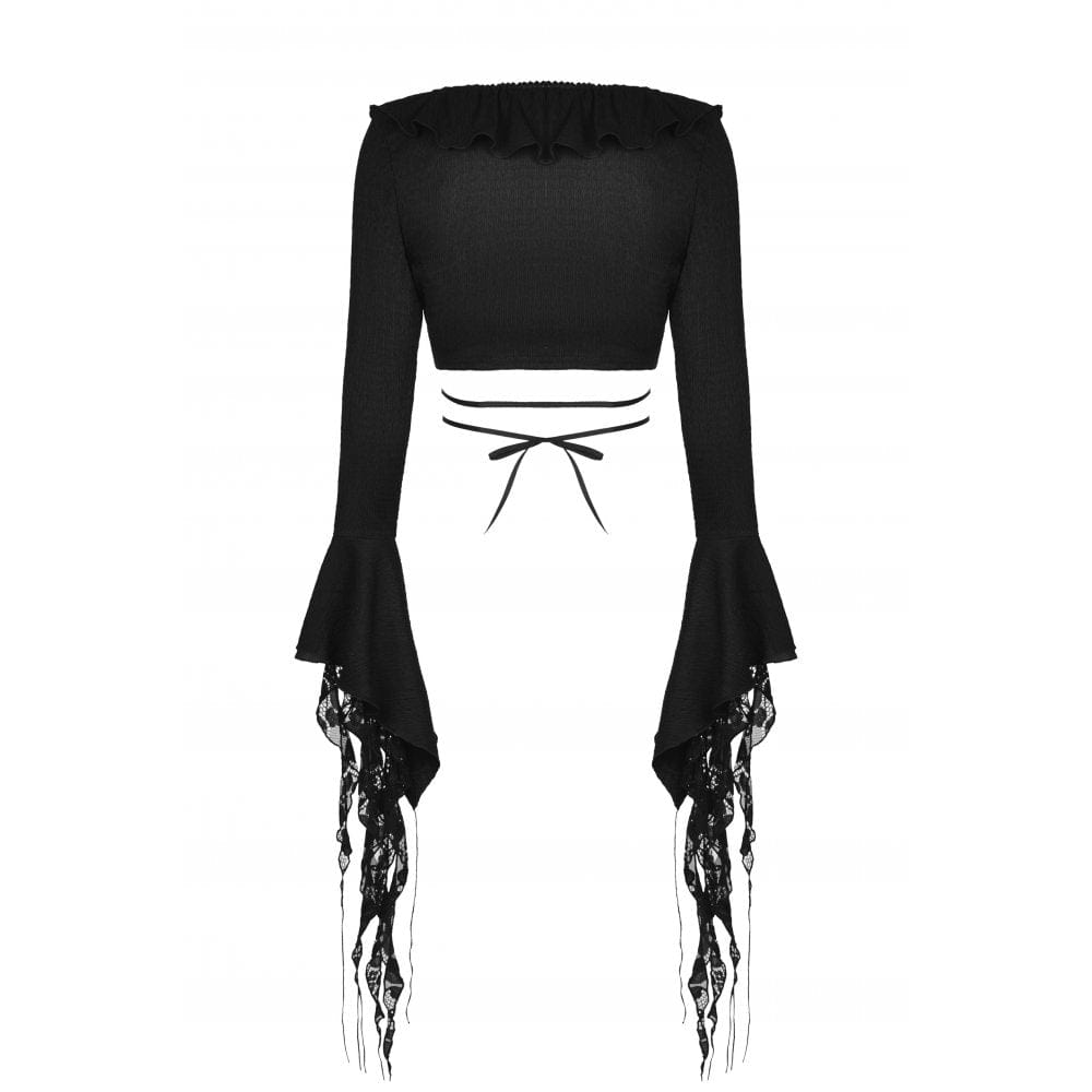 Women's Gothic Lacing-up Puff Sleeved Crop Top