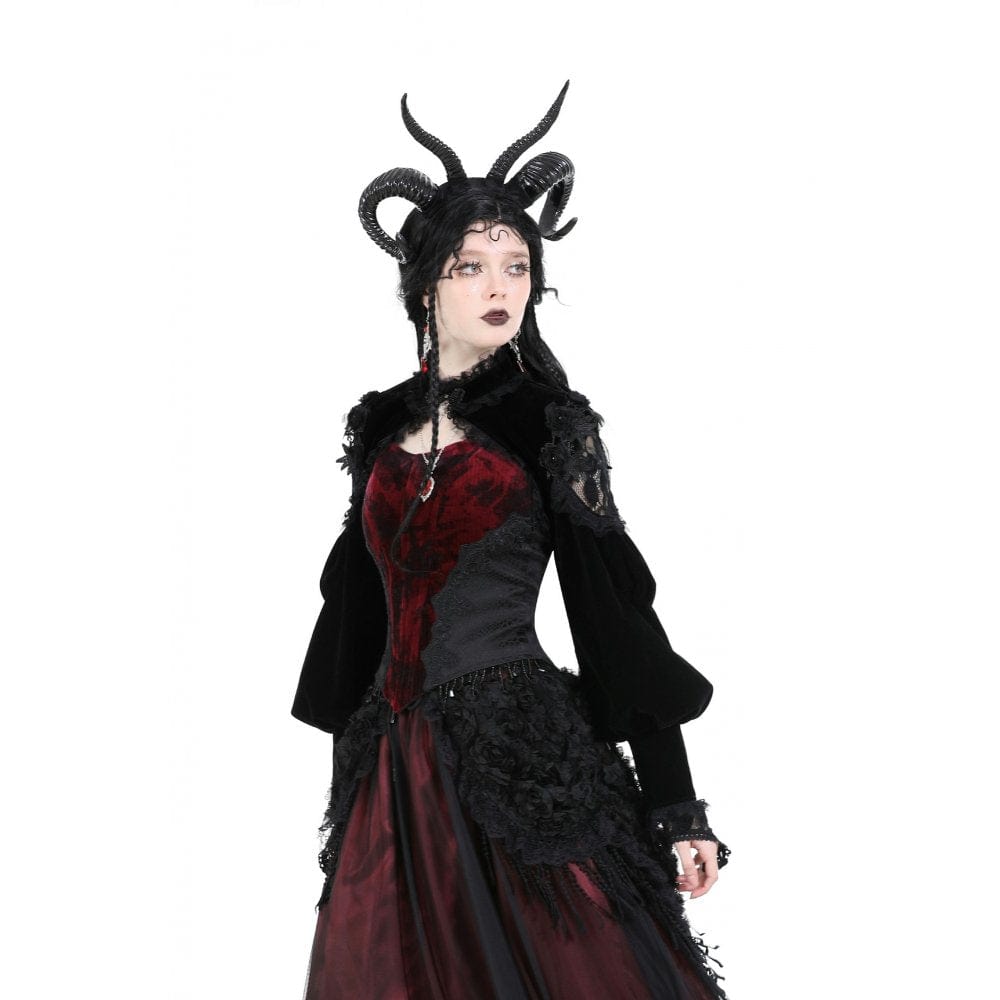 Women's Gothic Lantern Sleeved Lace Splice Velvet Cape