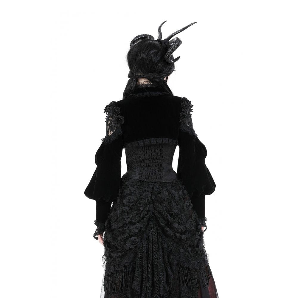 Women's Gothic Lantern Sleeved Lace Splice Velvet Cape