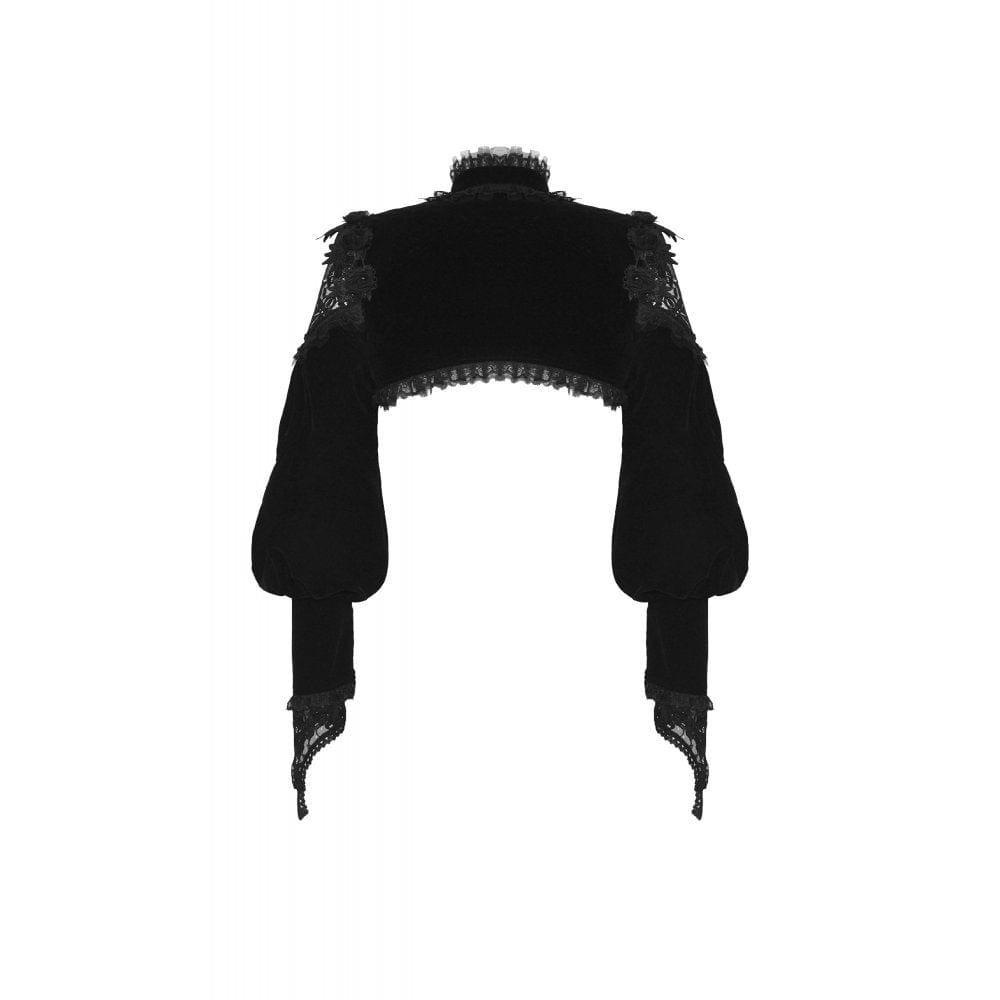 Women's Gothic Lantern Sleeved Lace Splice Velvet Cape