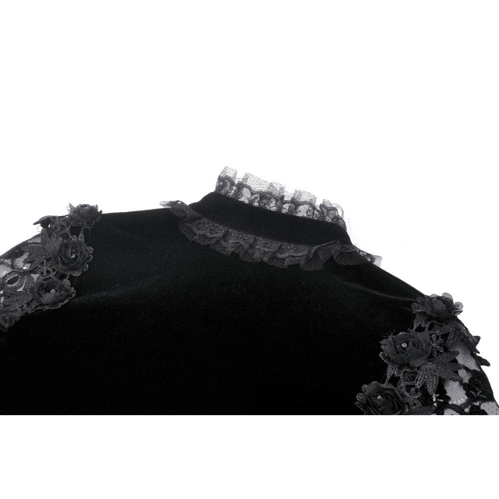 Women's Gothic Lantern Sleeved Lace Splice Velvet Cape