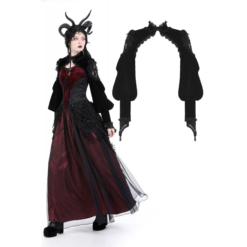 Women's Gothic Lantern Sleeved Lace Splice Velvet Cape