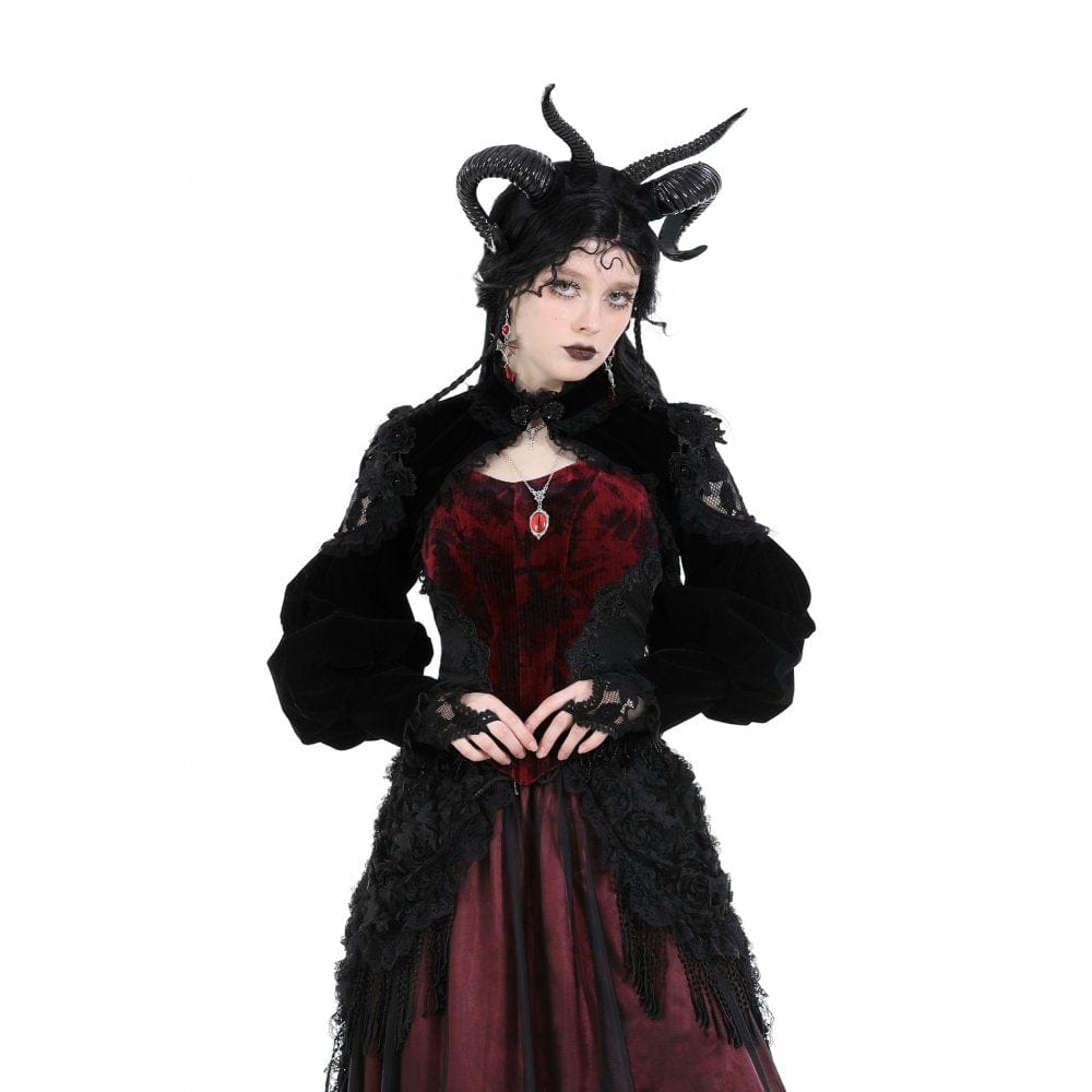 Women's Gothic Lantern Sleeved Lace Splice Velvet Cape