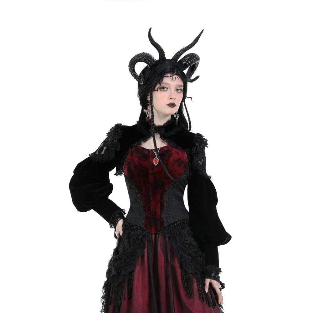 Women's Gothic Lantern Sleeved Lace Splice Velvet Cape