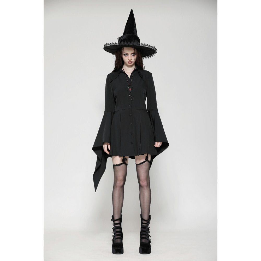 Women's Gothic Lapel Collar Flared Sleeved Witch Dress