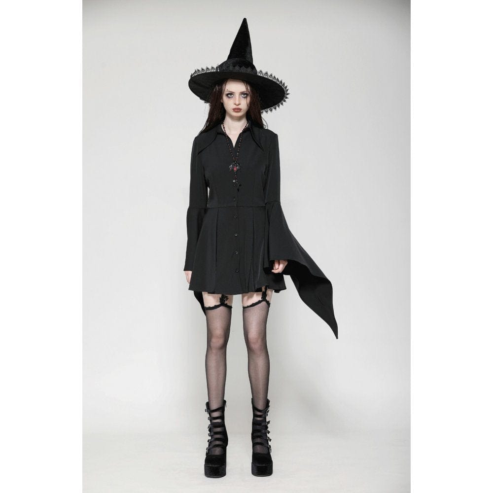 Women's Gothic Lapel Collar Flared Sleeved Witch Dress