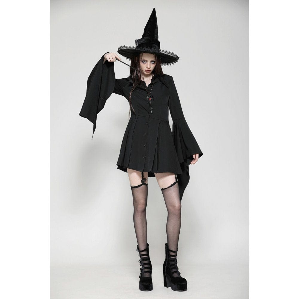 Women's Gothic Lapel Collar Flared Sleeved Witch Dress