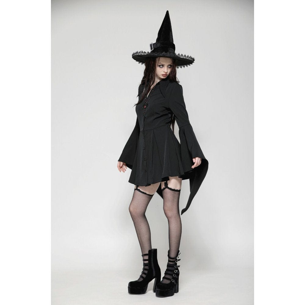 Women's Gothic Lapel Collar Flared Sleeved Witch Dress