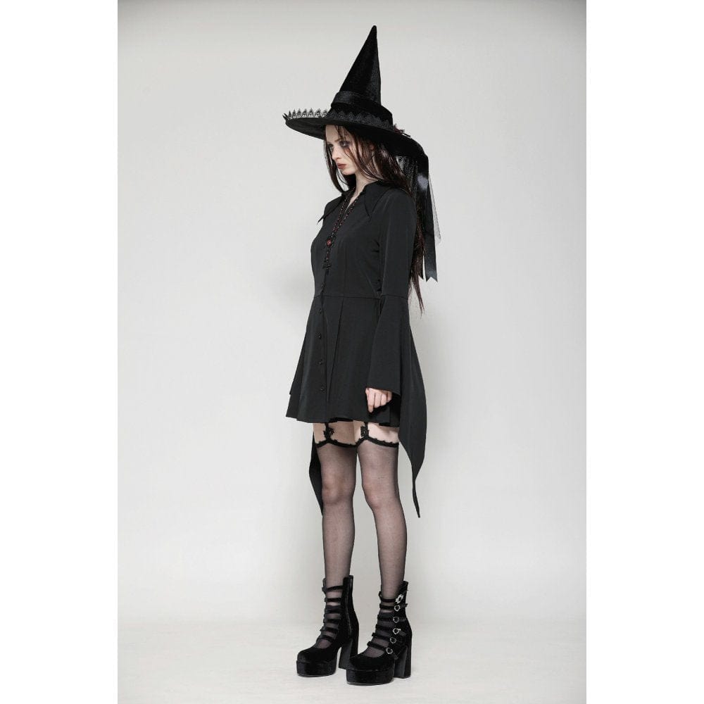 Women's Gothic Lapel Collar Flared Sleeved Witch Dress