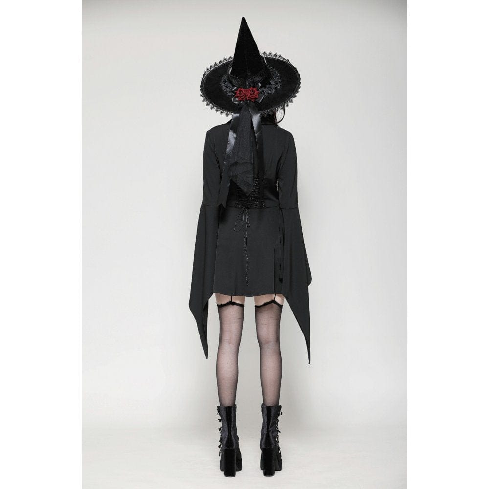 Women's Gothic Lapel Collar Flared Sleeved Witch Dress