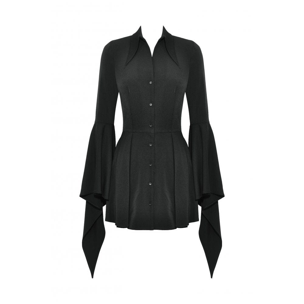 Women's Gothic Lapel Collar Flared Sleeved Witch Dress