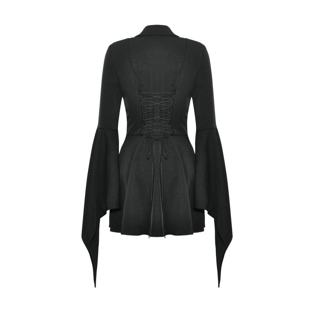 Women's Gothic Lapel Collar Flared Sleeved Witch Dress