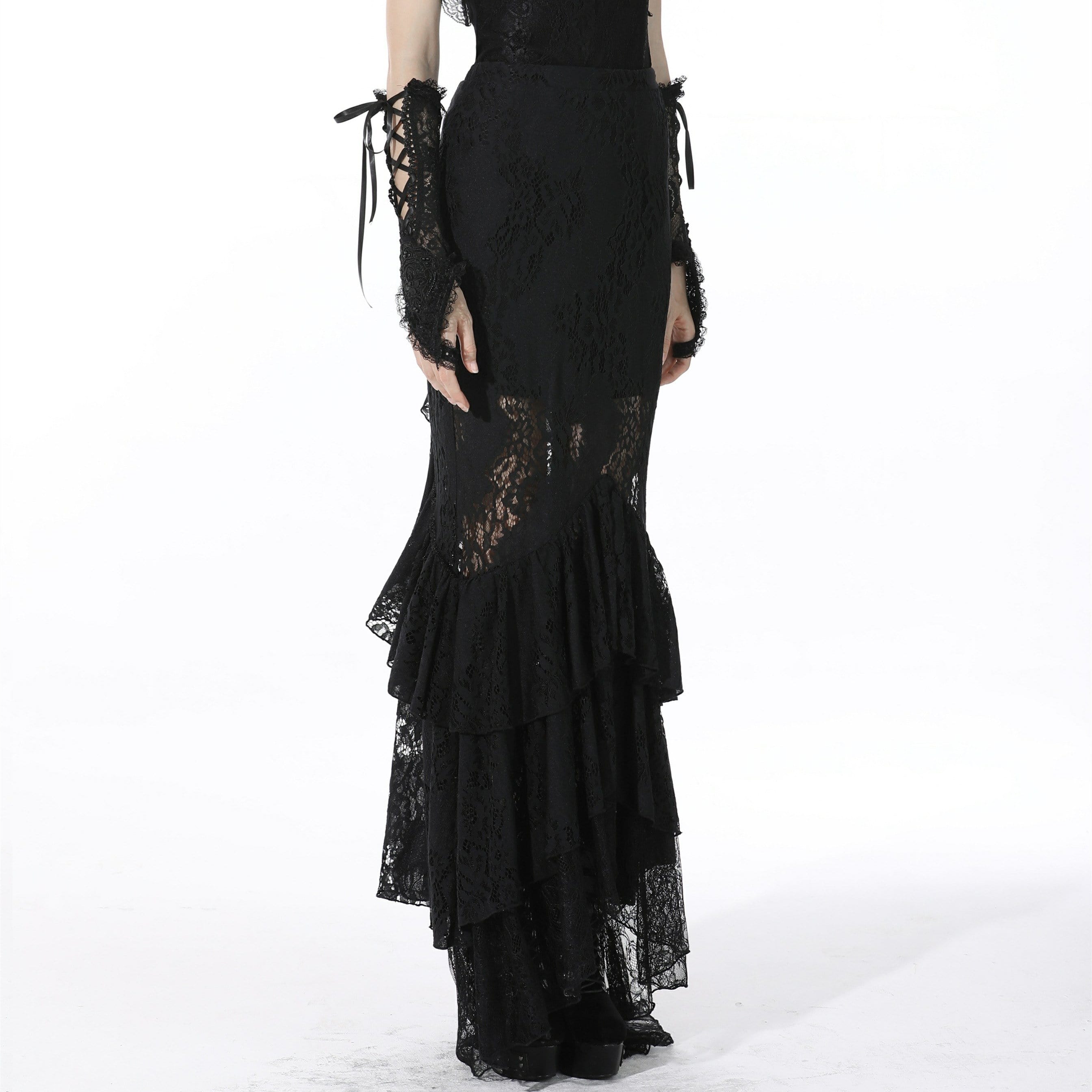 Women's Gothic Layered Lace Black Mermaid Skirt