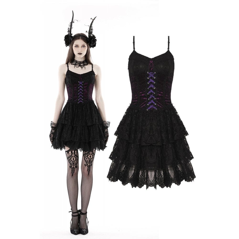 Women's Gothic Layered Lace Slip Dress