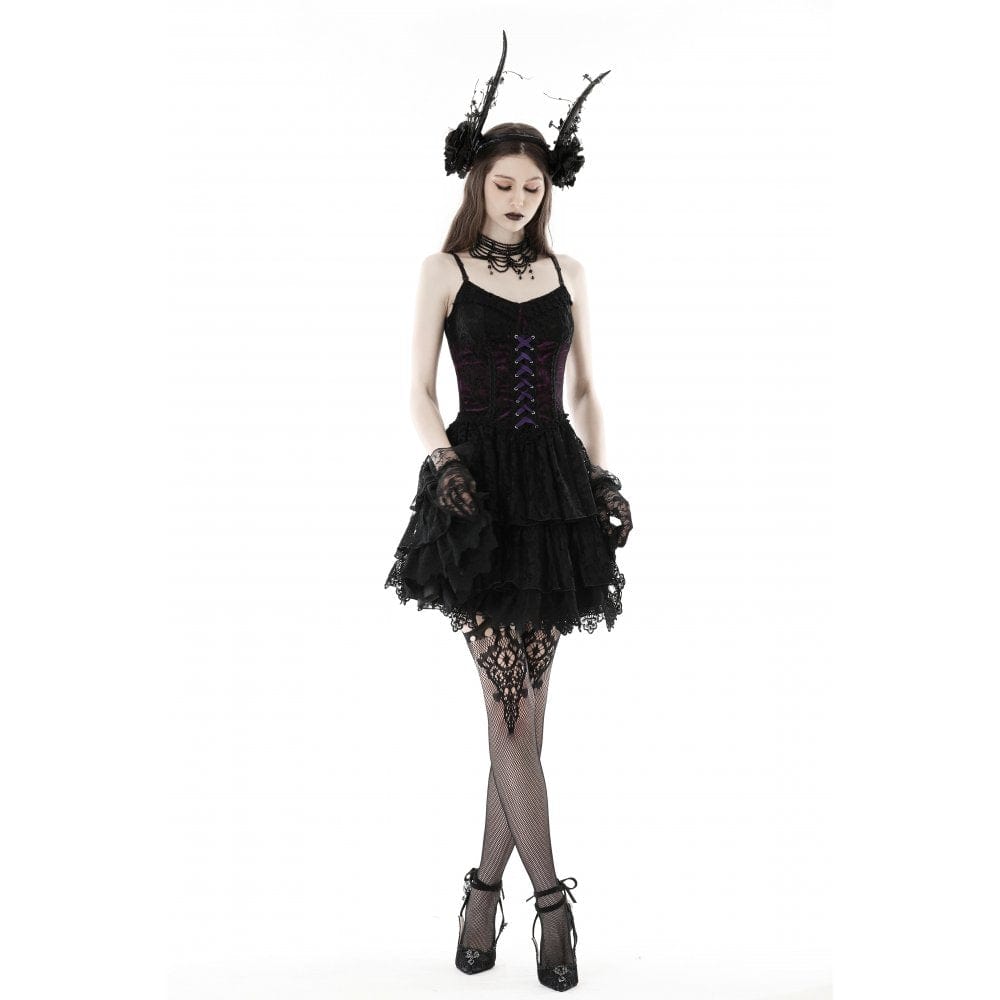 Women's Gothic Layered Lace Slip Dress