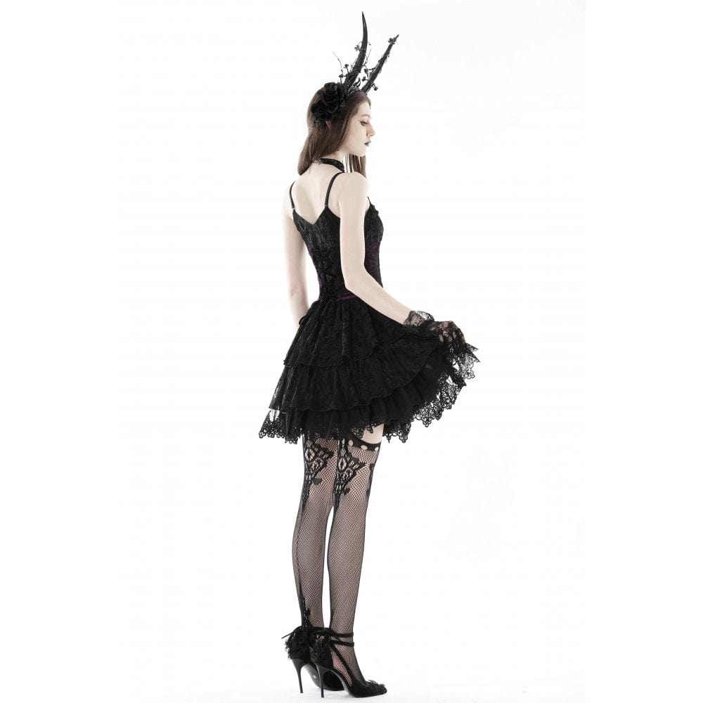 Women's Gothic Layered Lace Slip Dress