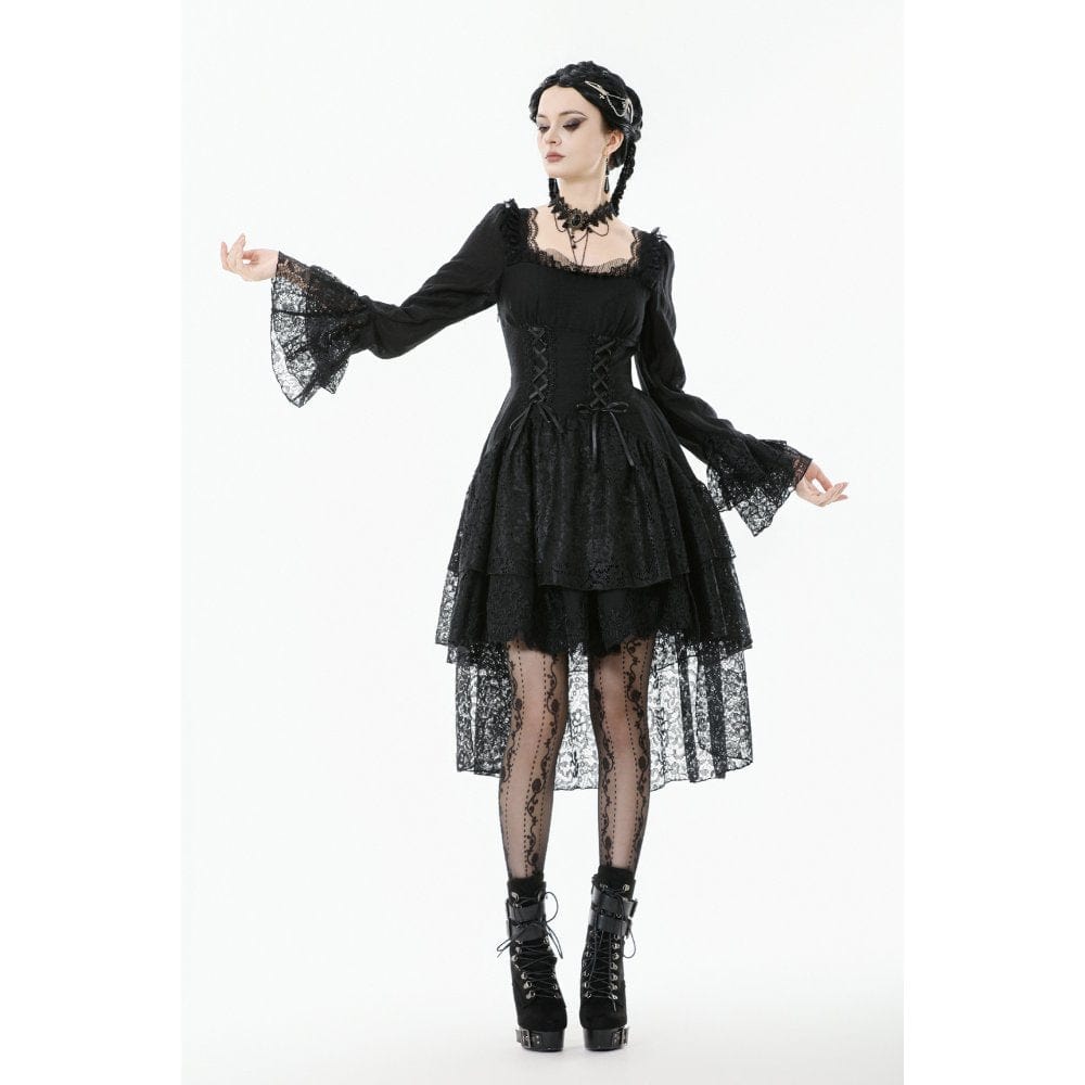 Women's Gothic Layered Lace-up Square-cut Collar Dress